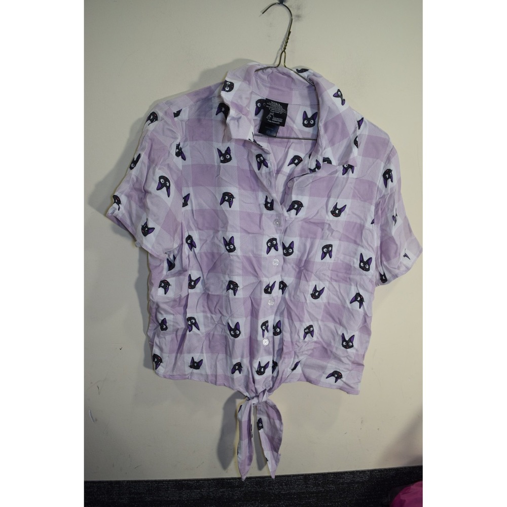 Her Universe Studio Ghibli Kiki's Delivery Service Jiji Cat Tie Shirt WOMENS M